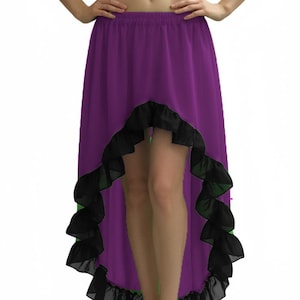 Black Chiffon High-Low Skirt with Frill | Asymmetrical Goth, Steampunk & Tribal Belly Dance Costume | Maxi Skirt C22