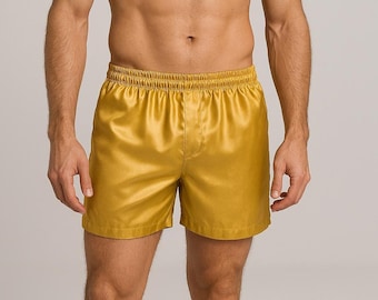 Herren Satin Schlaf Shorts - Luxuriöse Einfarbige Nachtwäsche - Seidig Glatte Loungewear Pyjama Hose S53