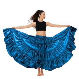 25 Yard 4 Tier Satin Skirt | 4-Tier Full Volume Tribal Fusion Belly Dance Maxi | Dramatic Stage Costume  Belly Dancing Skirt S20