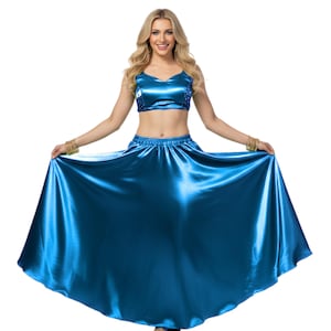 Flowing Satin Half Circle Skirt | Lightweight Belly Dance Practice Wear | Ballroom, Latin, & Tribal Fusion Maxi S9