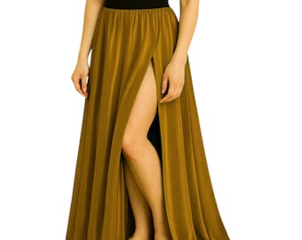 Falda con abertura en medio círculo - Falda larga fluida para fiesta para mujer - Falda de baile y noche con abertura alta S94