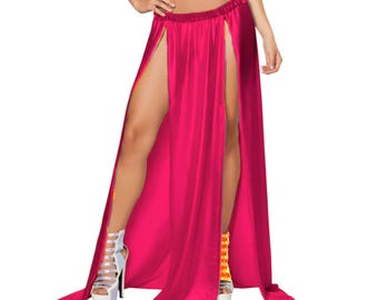 Satin High Slit Belly Dance Skirt - Maxi Side Split Skirt - Tribal Fusion Performance Stage Wear S96