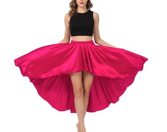Gonna lunga e bassa in raso fatta a mano / Abito da festa asimmetrico con colori personalizzati / Abito lungo elegante da sera e da cocktail S47