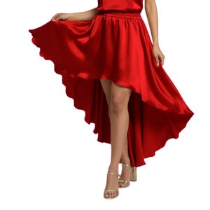 Falda asimétrica de satén fluido / Traje de danza del vientre con dobladillo alto-bajo / Ropa de práctica de fusión tribal y flamenco S6