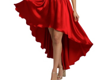 Flowing Satin Asymmetrical Skirt | High-Low Hem Belly Dance Stage Costume | Tribal Fusion & Flamenco Practice Wear  S6