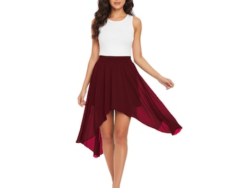 Gonna asimmetrica in chiffon con orlo più lungo / Gonna fluida a balze per feste e cocktail / Elegante abito da sera C38