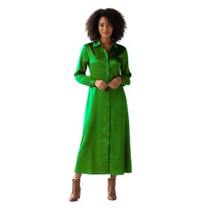 slim fit dress slacks Long Rocky Shirt Dress Emerald Micro Satin main image 1