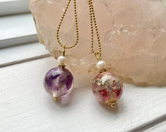 Mother's Day Pair of Gemstone Orb Necklaces | Mom & Me Matching Orgone Energy Pendants with Crystals