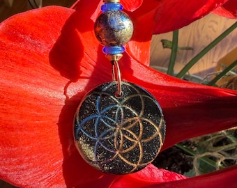 Seed of Life Orgonite EMF Shield Amulet  |  Sacred Geometry EMF Protection Pendant with Elite Shungite C60 + Black Tourmaline OOAK
