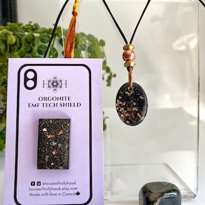 Bundle: Shungite Stone + Orgonite EMF Shield Amulet + Orgonite Tech Shield EMF Protector w/ Elite Shungite C60 Fullerene & Black Tourmaline