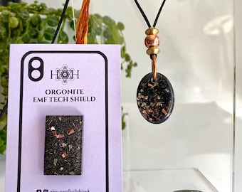 Shungite EMF Protection Bundle: Orgonite Amulet + Tech Shield