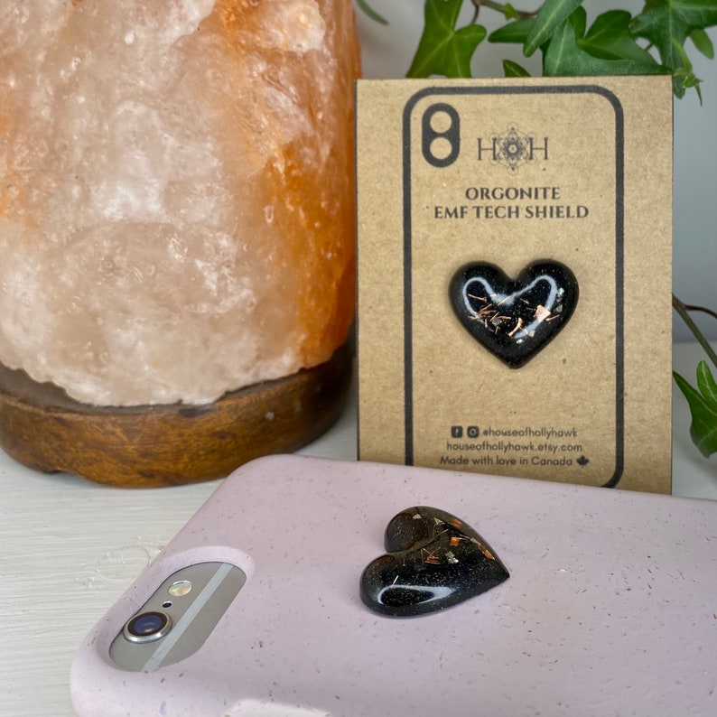 Limited Edition Orgonite EMF Shield Hearts for Cell Phones and Electronic Devices Handmade, Shungite Black Tourmaline image 5