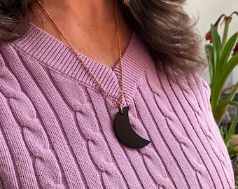 Shungite Moon Pendant: EMF Shield Copper Necklace