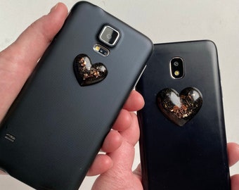 Heart Orgonite EMF Shield Bundle: 1 Reg + 1 XL EMF Protector for Phones, Tablets & Devices w/ Elite Shungite C60 Fullerene, Black Tourmaline