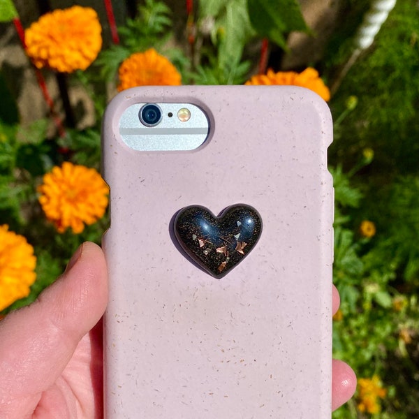 Corazones de orgonita con escudo EMF de edición limitada para celulares y dispositivos electrónicos / Hechos a mano, shungita y turmalina negra