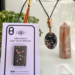 Orgonite Bundle: Wearable EMF Shield Amulet + Tech Shield EMF Protector for Phones and Electronic Devices with Shungite