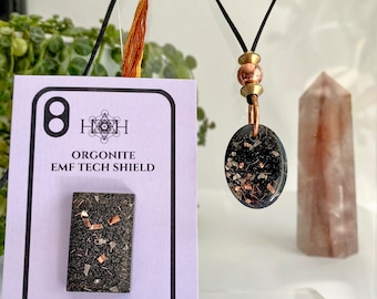 Orgonite EMF Shield Bundle: Shungite Amulet + Phone Protector
