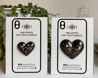 Heart Orgonite EMF Shield Bundle: 1 Reg + 1 XL EMF Protector for Phones, Tablets & Devices w/ Elite Shungite C60 Fullerene, Black Tourmaline