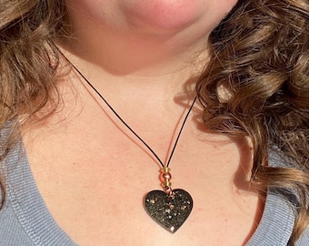 Heart EMF Shield Amulet; Minimal Orgonite Biomagnetic Clearing EMF Protection with Elite Shungite c60 Fullerene black OOAK