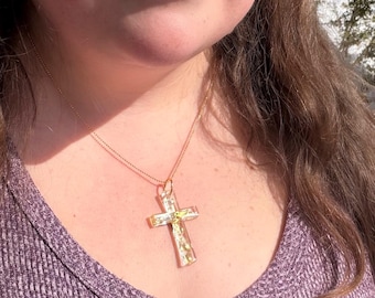 Golden Cross Energy Amulet | Cross Pendant on gold chain golden bird OOAK
