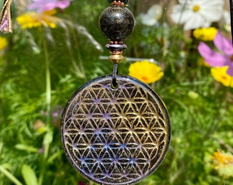 I Am Cosmic Freedom Flower of Life Orgonite EMF Shield Amulet  |  Biomagnetic Field Clearing Sacred Geometry EMF Protector with Shungite
