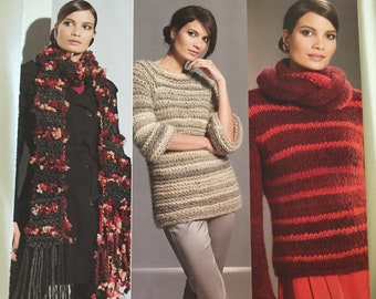 Original Knitting Pattern - Winter Fashion - 2 Jumpers & 1 Scarf - XS / S / M - Ladies Chunky Knitting Pattern.  Original Leaflet