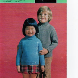 Original Vintage Knitting Pattern. Children&#39;s Raglan Polo Sweaters / Jumpers in DK / 4 Ply, To Fit 22, 24, 26&quot; Chest,