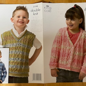 Original Vintage Knitting Pattern - King Cole 3198 - Cardigan, Sweater & Tank Top  in DK Yarn to fit 22&quot; - 30&quot;