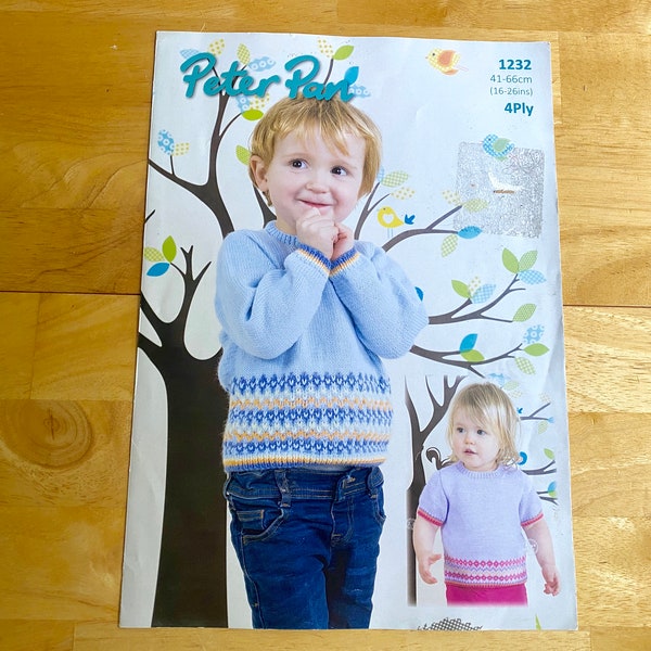 Original Vintage Knitting Pattern. Children's Fairisle Long & Short Sleeved Sweaters in 4 Ply - 6 Sizes - 41cm - 66cm  Chest,