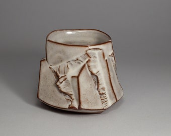 Kurinuki Coffee cup. Tumbler Cup. Studio Pottery Coffee cup. Handcrafted Coffee Mug. Stoneware Pottery. White Coffee Mug.