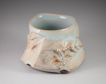 Blue Cappuccino cup. Kurinuki Cup. Faceted Large Pottery Cup. " Blue Mountain "