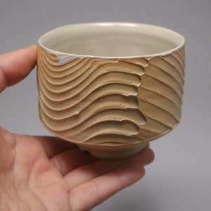 Wood-fired  Yunomi. Serving Ceramic Bowl. Beige Tea Bowl. Matcha Chawan. Matcha lover gift. Rustic Chawan. Ceramic Stoneware. Studio Pottery