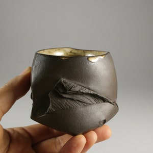 Kurinuki Pottery Cup, Hand-Carved Faceted Espresso Cup (130 mL) by Mykhailo Tovstous