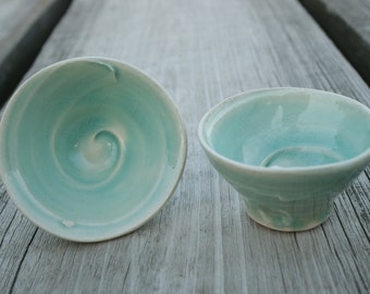 Set of Two Turquoise Small Tea bowls. Chinese Tea Ceremony. Small Drinking Bowl. Turquoise Glazed Cup. Wabi Sabi Pottery. Studio Ceramics.