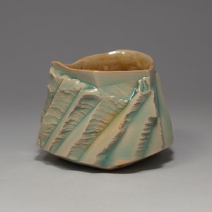 Turquoise Kurinuki Coffee cup, Studio Pottery Coffee cup. Handcrafted Espresso cup. Stoneware Pottery. Blue Glazed Ceramics. Gift for her.