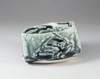 Kurinuki Guinomi Cup Wood-Fired Faceted Pottery, Wabi-Sabi Sake Cup by Paul Fryman