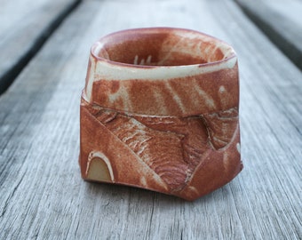 Kurinuki Espresso Cup: Faceted Stoneware Pottery, Wabi-Sabi Glaze by Mykhailo Tovstous