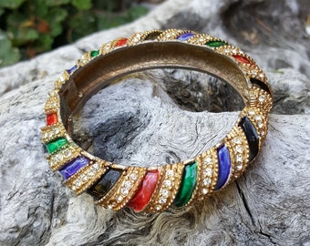 Enamel and Rhinestone Bracelet Cuff by Les Bernard Multi-color