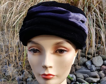Velvet Black and Purple Union Made Cloche