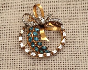 12K Gold Filled And Rhinestone Bow Brooch By CRC Charles Reis Company
