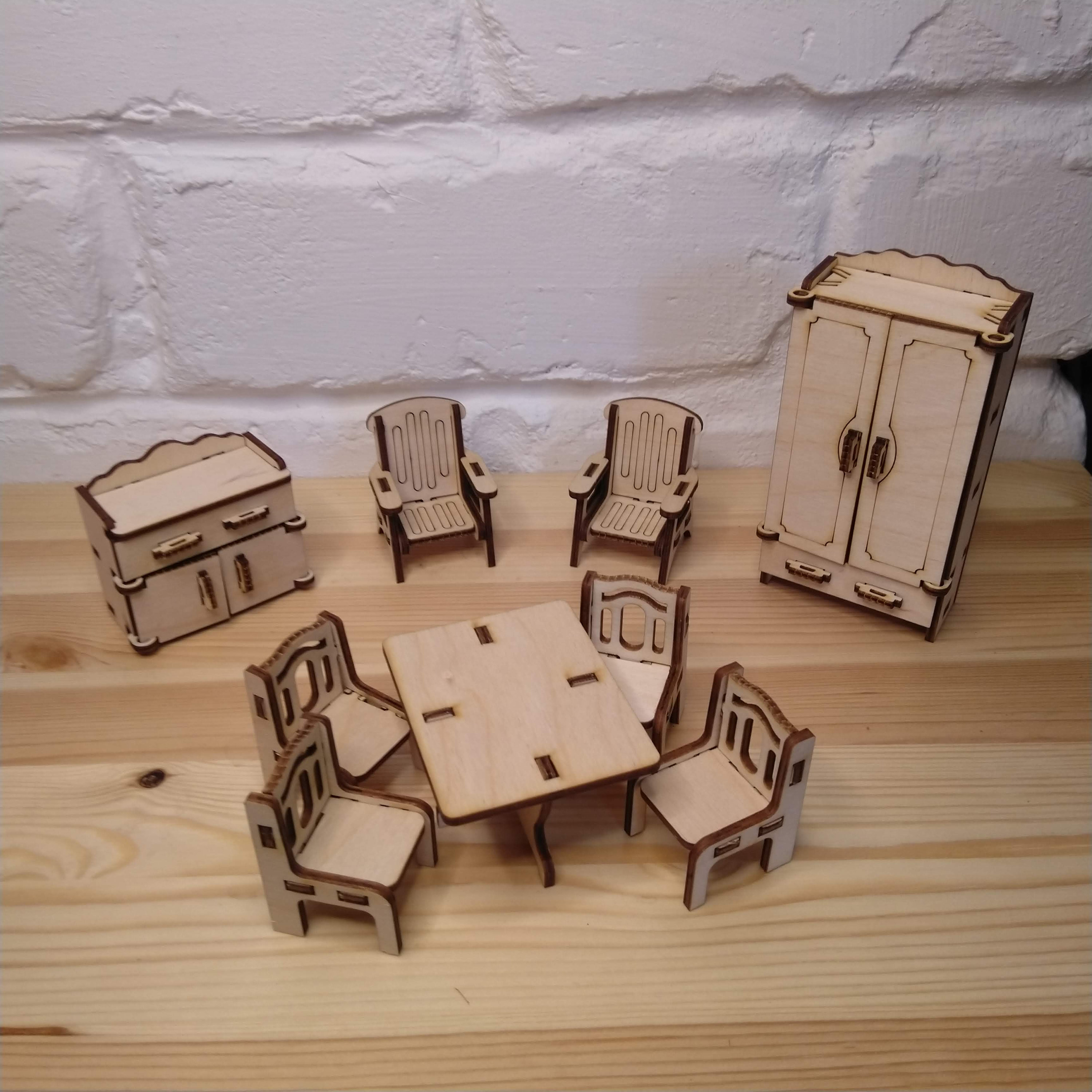 Wooden dollhouse furniture Living room Etsy