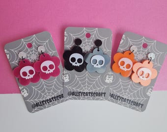 Skull flower earrings