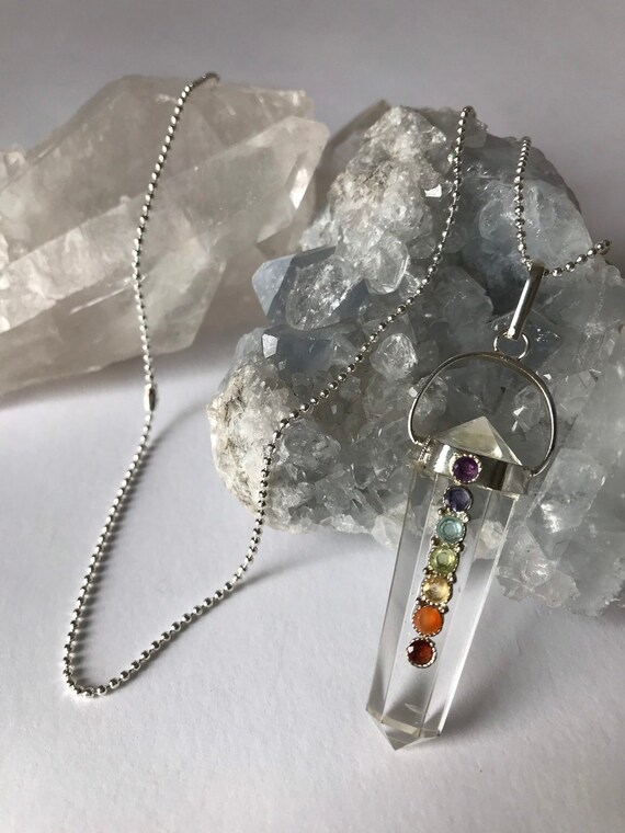 Quartz Crystal Chakra Necklace - Quartz Crystal Chakra Pendant Quartz Crystal Chakra Necklace - Quartz Crystal Chakra Pendant