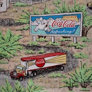 Vintage Coca Cola Fabric, Gas Station, Drive-Thru Diner, BY THE 1/2 YARD, by Spectrix, Rare, Out Of Print