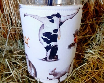 Farm Animals In Yoga Poses Iced Coffee Cup Cozy, Reversible 2 in 1, Insulated, Farmhouse, Cow Lovers