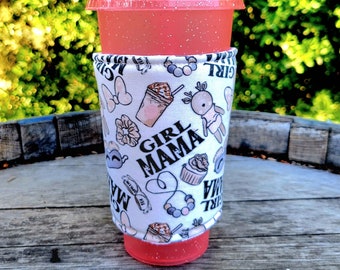 Girl Mama Coffee Coozy, Insulated Cup Sleeve, Reversible, Coffee Lover Gift