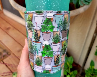 Plants and Iced Coffee Lover Iced Coffee Cozy, Insulated Cup Sleeve, Reversible, Plant Lover Gift