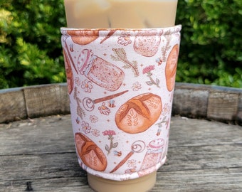 Sourdough Bread Inspired Coffee Sleeve, Iced or Hot, Insulated Sleeve, Reversible, Sourdough Maker Gift