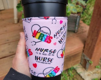 Nurse Coffee Cozy Iced OR Hot, Reversible Insulated Sleeve, Coffee Lover Gift