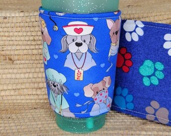NEW! Dogs and Healthcare Workers, Dog Lover Iced Coffee Cozy, Insulated Cup Sleeve, Reversible, Coffee Lover Gift